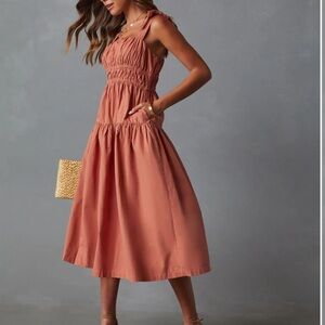 Vici Collection Briella Tie Shoulder Tiered Midi Dress Terracotta Large